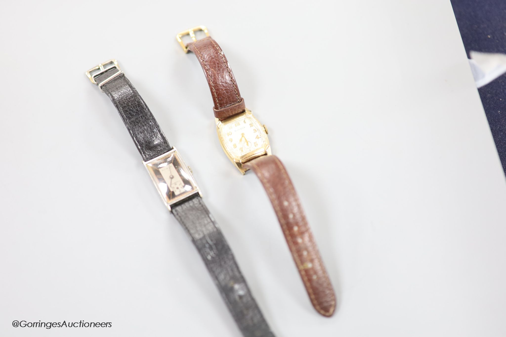 Two gentleman's mid 20th century manual wind wrist watches- gold plated and steel manual wind Bulova and a stainless steel Robur rectangular dial manual wind wrist watch.